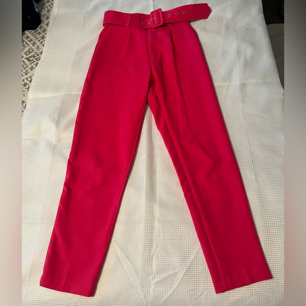Vibrant Pink High-Waisted Pants with Belt